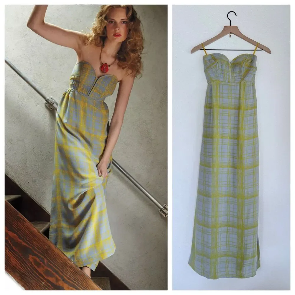 Anthropologie Maple Quilted Pastiche Strapless Bustier 100% Silk Dress Size 4-6 - Picture 1 of 11
